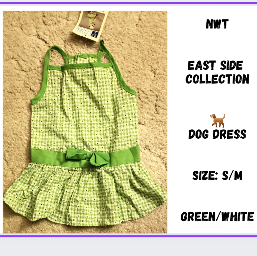 🔥🐕NWT/EAST SIDE COLLECTION 🐕 DOG DRESS  S/M  GREEN/WHITE